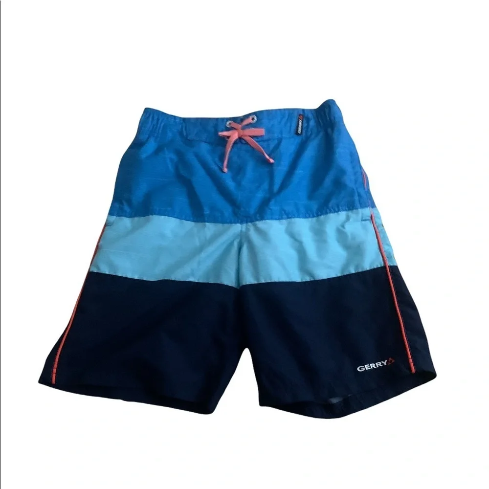 Gerry Gear | Youth Boys Swim Trunks Medium Blue Ocean Hot Orange Striped